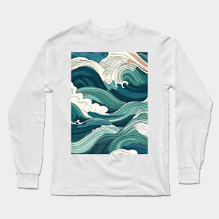 Ephemeral Crests: Hokusai Waves Reimagined Long Sleeve T-Shirt